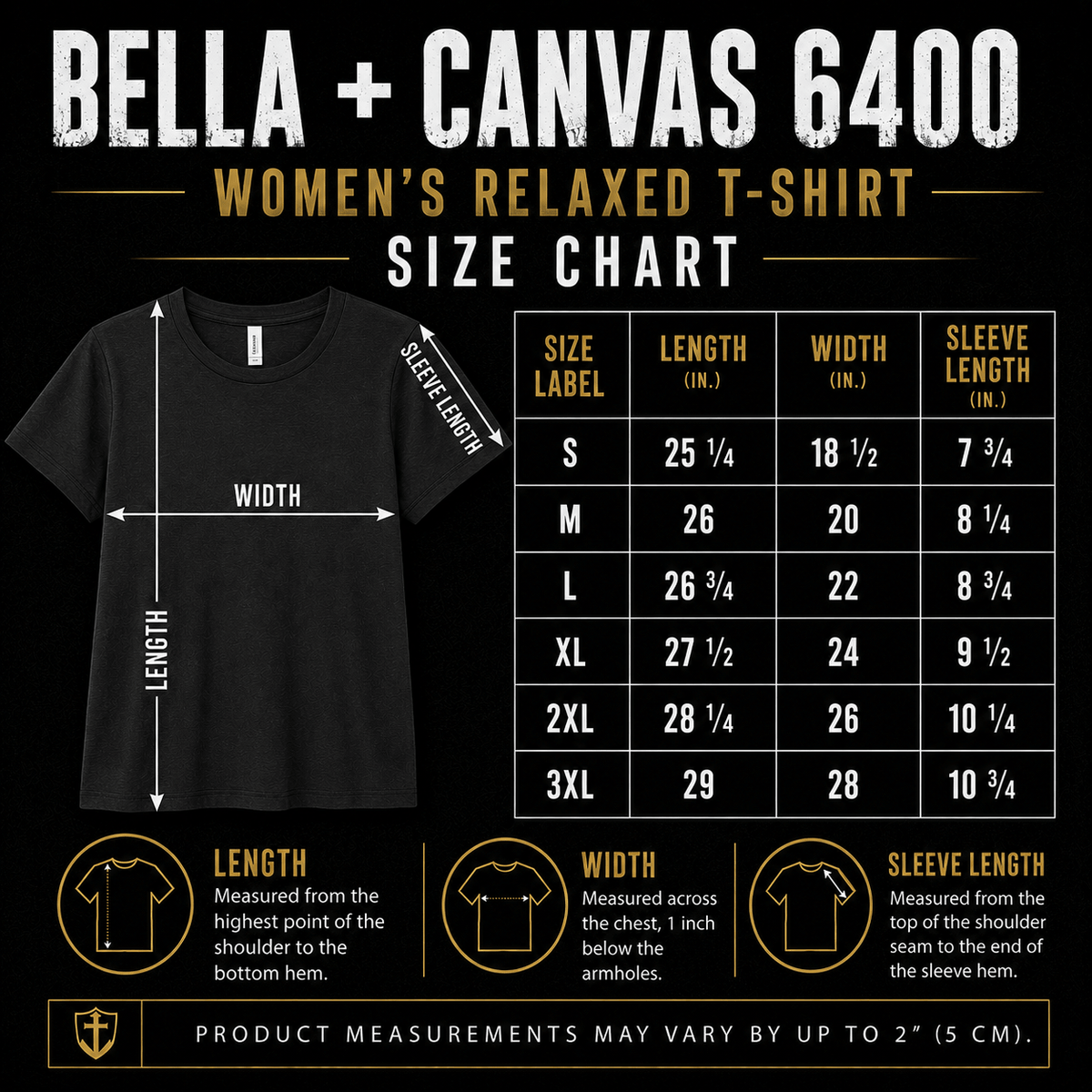 Size chart for "His Grace Is Sufficient" Christian Women's Relaxed T-Shirt, showing dimensions for different sizes.