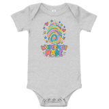 Wonderfully Made Fingerprint Psalm 139:14 Baby Onesie in Athletic Heather. Faith-inspired design with colorful fingerprint.
