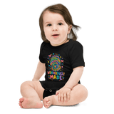 Wonderfully Made Fingerprint Psalm 139:14 Baby Onesie on a smiling baby, showcasing faith and love in colorful design.