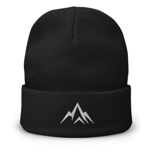 Unshaken Apparel Embroidered Beanie in black featuring the bold Unshaken Performance mountain logo, symbolizing Faith.