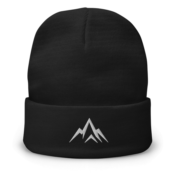 Unshaken Apparel Embroidered Beanie in black featuring the bold Unshaken Performance mountain logo, symbolizing Faith.