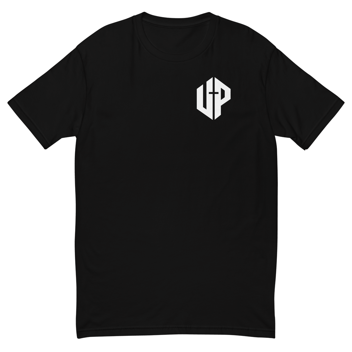 Unshaken Performance Logo Training T-Shirt featuring bold UP emblem representing faith and strength.