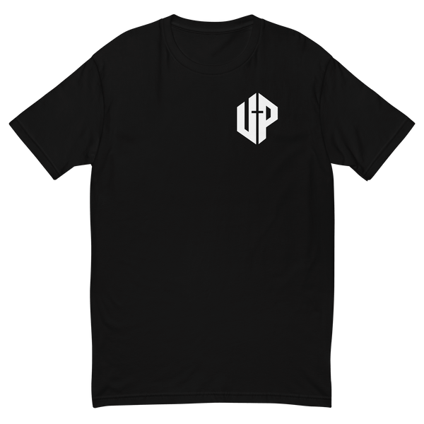 Unshaken Performance Logo Training T-Shirt featuring bold UP emblem representing faith and strength.