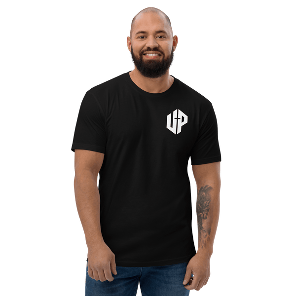 Unshaken Performance Logo Training T-Shirt worn by a man, emphasizing Faith and Christian values in athletic apparel.