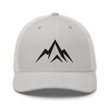 Unshaken Apparel Logo Trucker Hat in silver showcasing the bold mountain logo, perfect for athletes and Christian spirits.