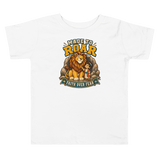 Made to Roar “Faith Over Fear” Toddler T-Shirt featuring lion design, perfect Christian apparel for kids.