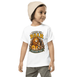 Made to Roar “Faith Over Fear” Toddler T-Shirt featuring a lion and child, promoting faith and courage in apparel.