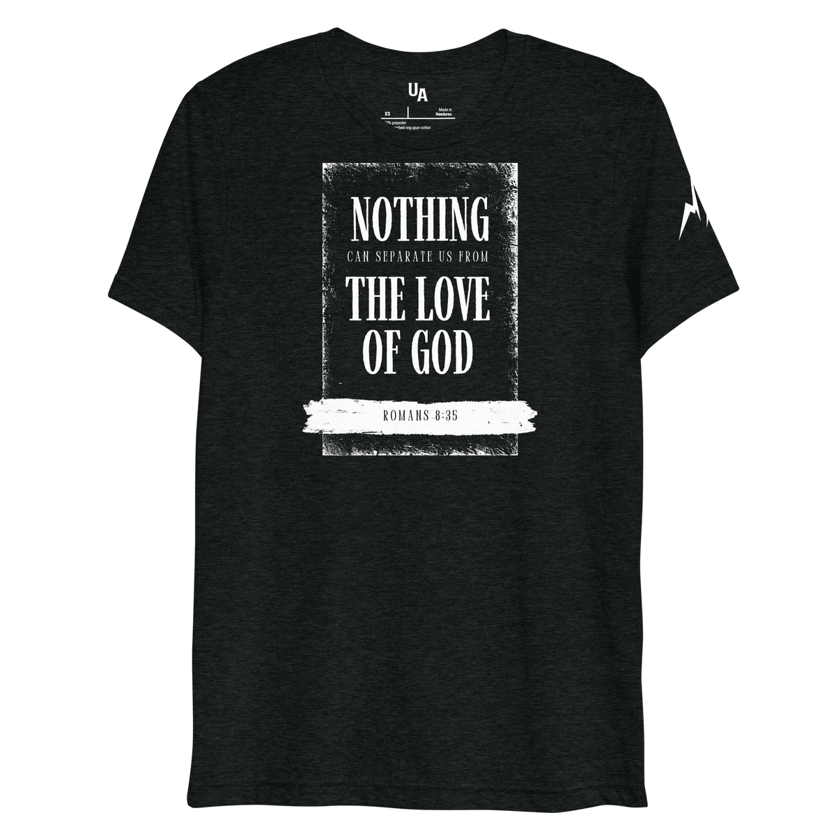 Nothing Can Separate Us From the Love of God T-Shirt featuring distressed black-and-white inspirational Christian design.