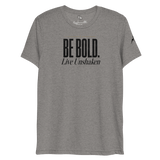 Be Bold. Live Unshaken T-Shirt in grey triblend featuring a Christian message, designed for faith and style.