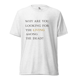 He’s Alive Resurrection T-Shirt featuring inspirational text about faith and resurrection, from Unshaken Apparel.