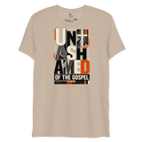 Unashamed of the Gospel Romans 1:16 Christian T-Shirt, tan triblend, bold typography, Christian apparel, wear your faith.