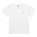 Live Unshaken - Women’s High-Waisted T-Shirt featuring a minimalist design with mountain shield emblem.