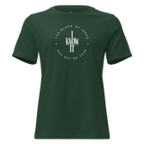 The Blood of Jesus Has Set Me Free - Women’s Christian T-Shirt in Forest Green with bold text 'I KNOW IT'.