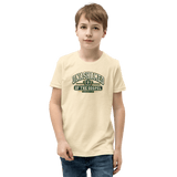 Unashamed Varsity Youth T-Shirt worn by a boy, showcasing faith and Christian message with bold lettering.
